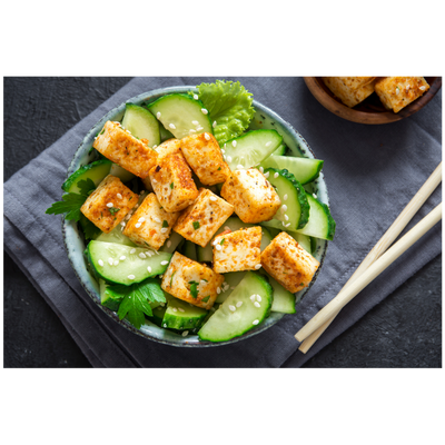 Vegan Tofu Cucumber Salad with Spicy Sriracha Dressing